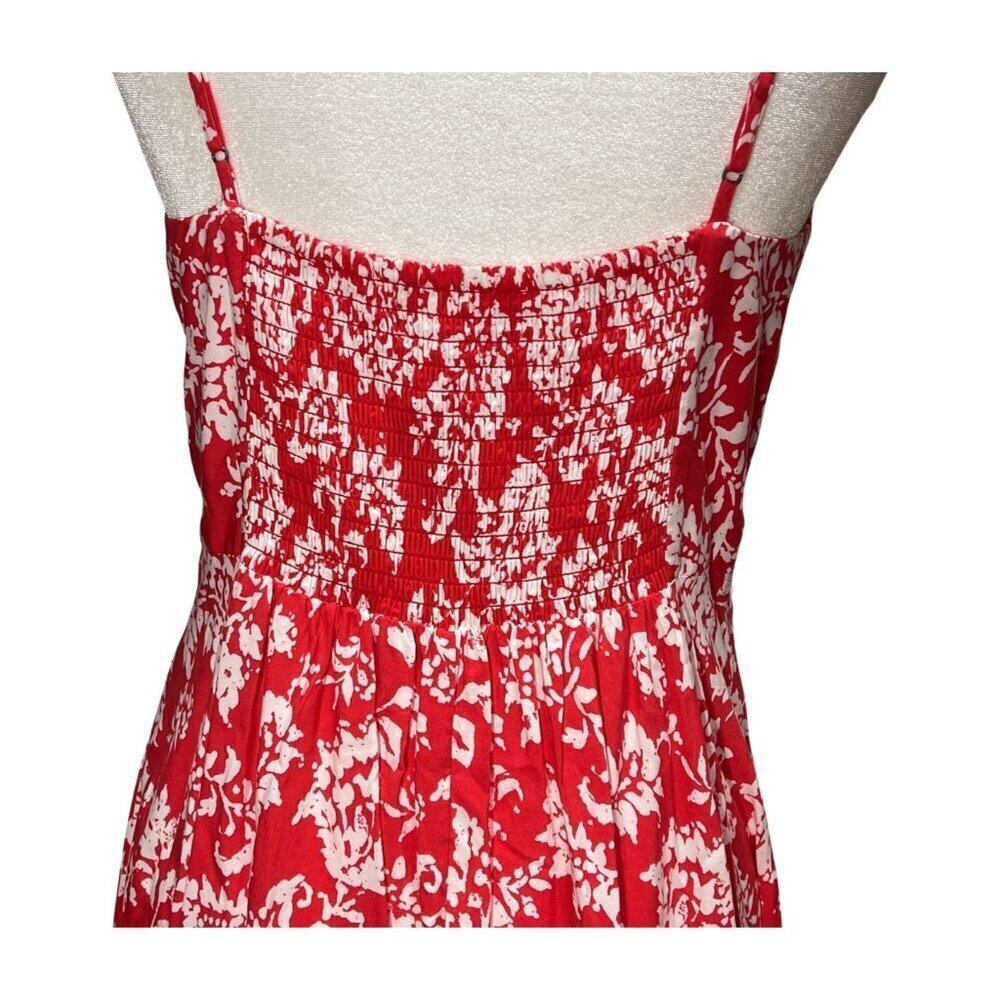 GAP Red White Floral Mini Dress Small NWT Fit Flare Spaghetti Strap Smocked Back - Picture 4 of 12